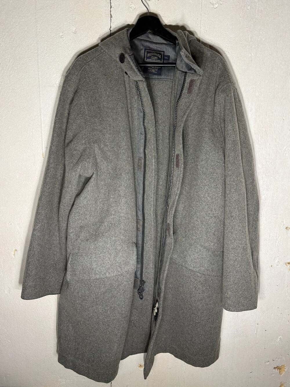 Façonnable Jeans Heather Grey Wool Blend Hooded Parka Coat Size XXL